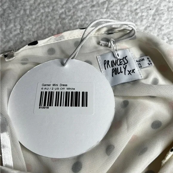 Princess Polly Garner Polka Dotted Off White Mini Dress Sz XS(2) Party NWT - Picture 3 of 4